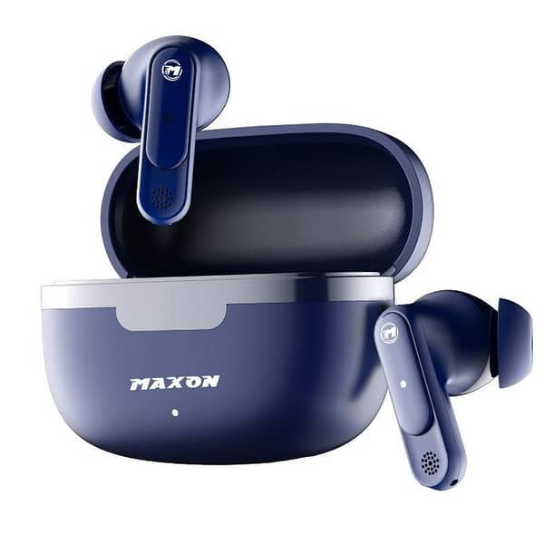 Maxon B-302 Tune Jet Bluetooth 5.0 Wireless Earbuds with Active Noise Cancellation, Charging Case, Extra Ear-Buds, and Pop-Up Feature for All Devices