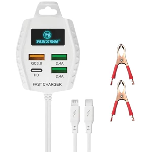 Maxon CL-20 QC 3.0 Clip Charger with 3 USB Ports and Micro/Type C Cable