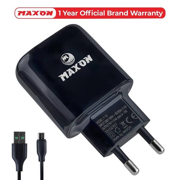 Maxon F-15 Fast Charger with 2 USB Ports, 12W Power Adapter, 2.4A Charging Speed, Micro USB Cable for Android, and LED Indicator