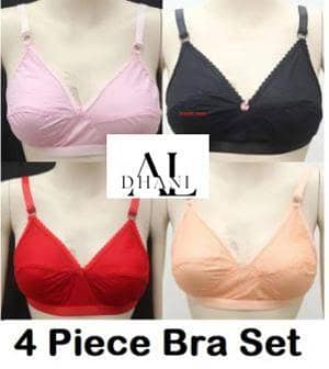 Set of 4 Cotton Jersey Bras for Women and Girls with Hook Closure in Various Sizes