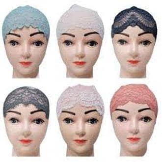 Set of 6 Lace Band Net Caps for Girls - Hijab Caps for Women
