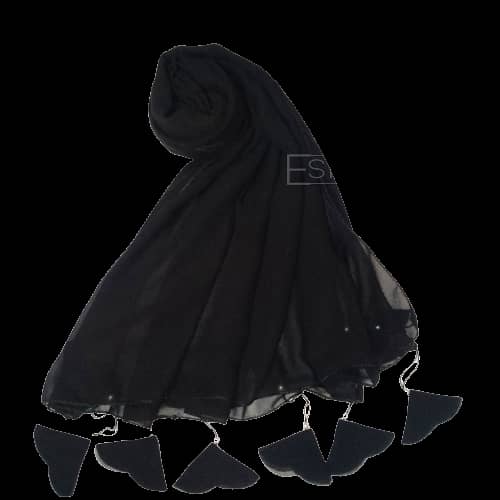 Aldhani Chiffon Hijab Scarf for Women - Flower Design Head Wrap Shawl with Tassels