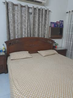 Wooden King Size Bed with Side Tables & Dresser –No mattress