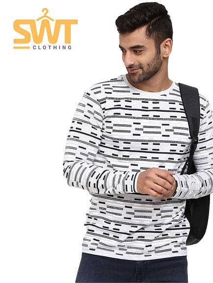 Trendy Printed Full Sleeves Round Neck T-shirt for Men and Boys in Cotton