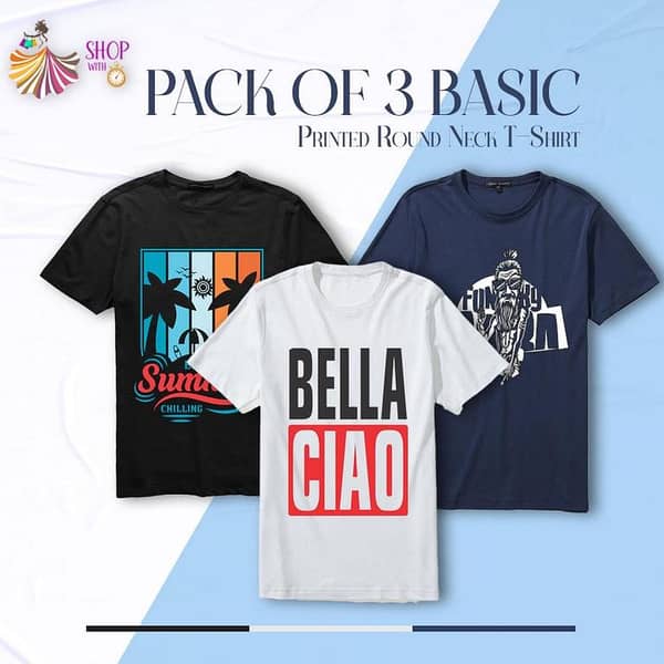 Pack of 2 Basic Round Neck Printed T-Shirts for Men and Women