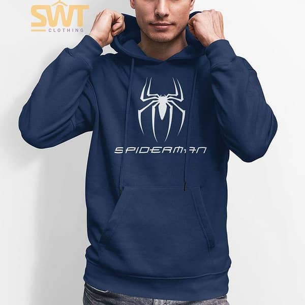 SWT Spiderman Kangaroo Hoodie for Men and Women - Casual Pullover Available in Black, Blue, and Grey