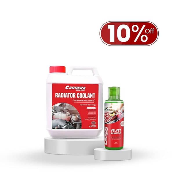 Carrera 2-in-1 Car Shampoo and Heat Preventive Coolant - 300ml Shampoo and 4L Red Radiator Coolant for Optimal Car Care