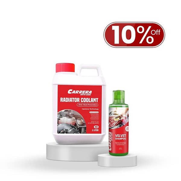 Carrera 2-in-1 Car Shampoo and Heat Preventive Coolant: 300ml Car Wash Shampoo with 1 Litre Radiator Coolant for Effective Cleaning and Engine Protection