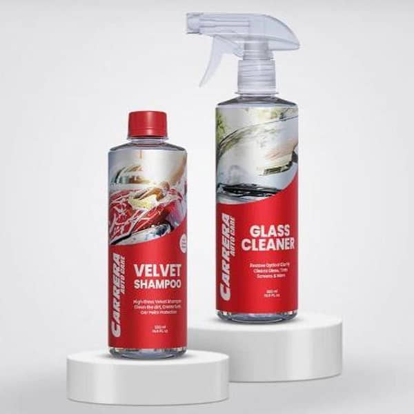 Carrera Velvet Shampoo and Glass Cleaner Combo - 2-in-1 Car Interior and Exterior Cleaner - 500 ml Each