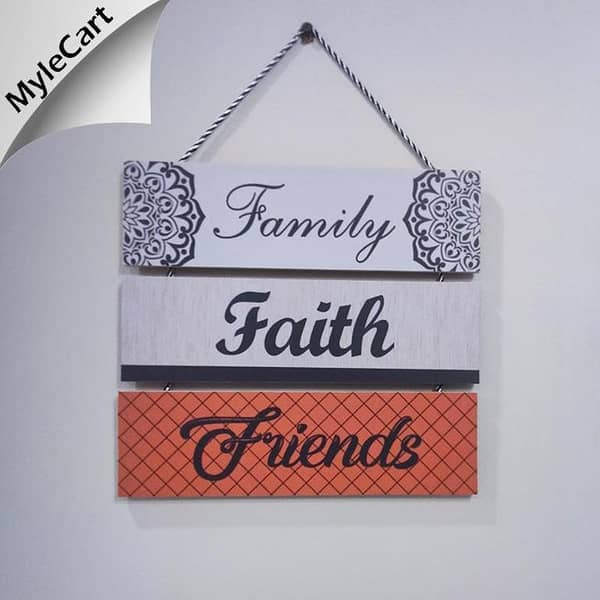 Mylecart Wooden Wall Hanging Decor: 3 Inspirational Quote Plaques for Family Faith and Home