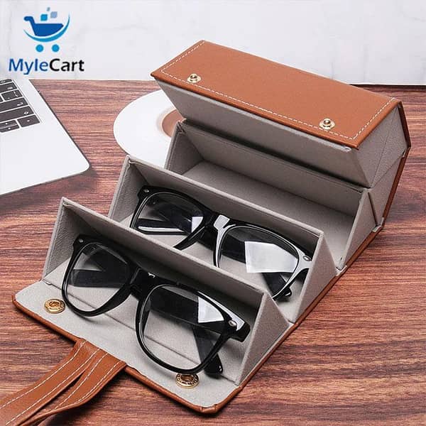 PU Leather Sunglasses Organizer with 3/4/6 Slots - Folding Glasses Storage Box for Travel and Display