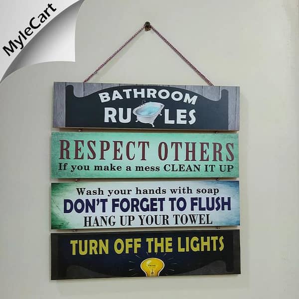 Mylecart 4-Step Wooden Wall Art with Bathroom Rules for a Stylish and Inspirational Home