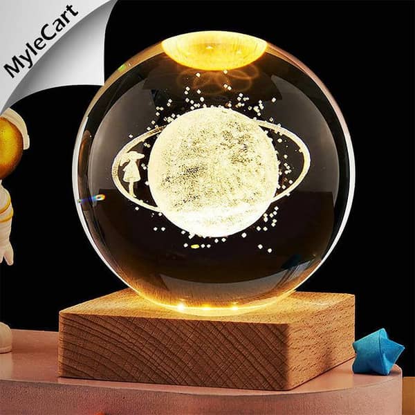 LE 3D Galaxy Crystal Ball Lamp - 2.4-Inch Night Light with Wooden Base and Holographic Galaxy Design for Home and Desk Decor