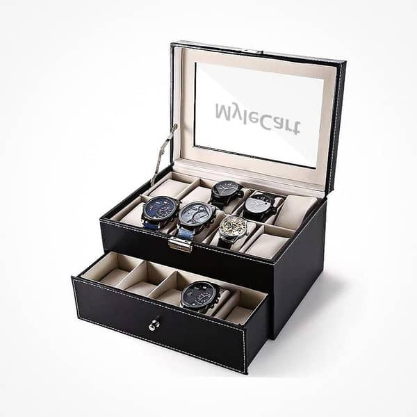 MyleCart 20-Slot Leather Watch Storage Box for Men, Black Jewelry Organizer and Display Case