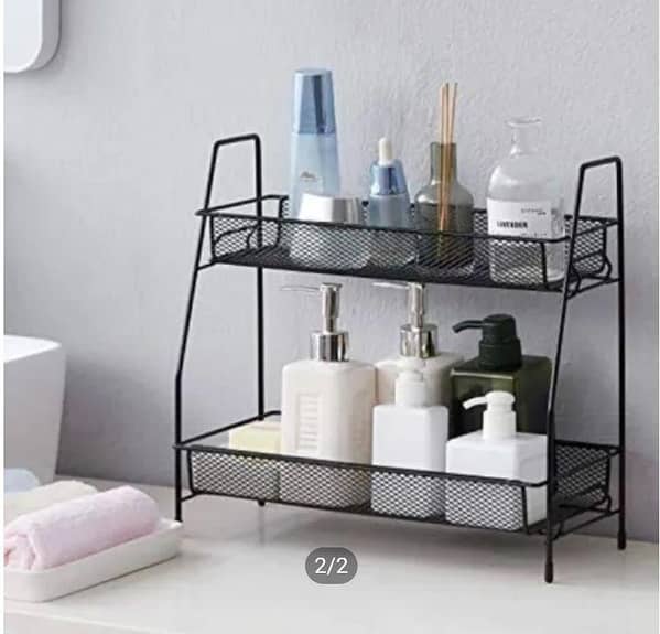 MyleCart 2-Tier Foldable Metal Spice Rack - Organizer for Kitchen and Bathroom Storage of Jars, Condiments, Toiletries, and Cosmetics