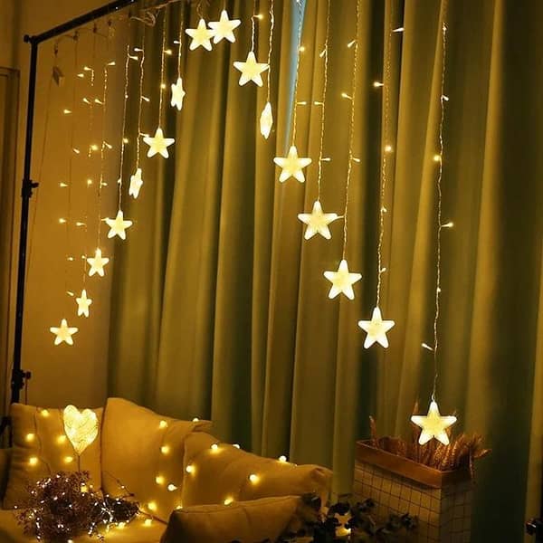 2.5M LED Star Curtain Lights for Christmas and Wedding Decorations - 138 Fairy Lights with 8 Lighting Modes