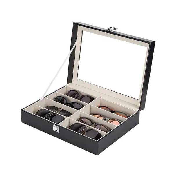 MyleCart PU Leather Sunglasses Organizer with 8 Grids - Storage Case for Display and Gifting