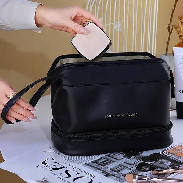 Mylecart Dual Transparent Cosmetic Organizer Bag with Two Compartments for Makeup and Toiletries, Portable Travel Case