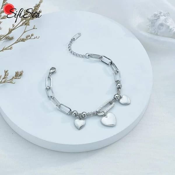 Heart Shape Bracelet for Women by World Wide - Adjustable Stainless Steel Design