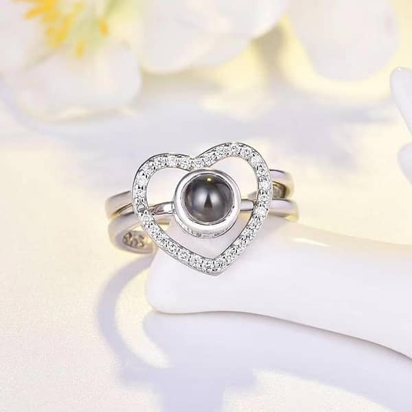 Heart Shaped Adjustable Ring Set with Hidden Message: I Love You in 100 Languages