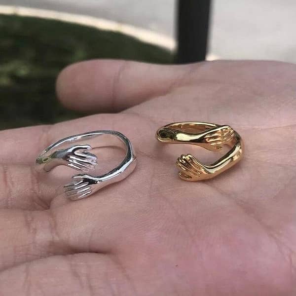 Set of 2 Gold and Silver Hug Rings for Couples - Adjustable Size Valentine's Day Gift