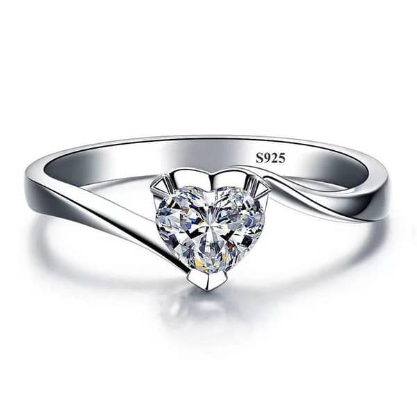 Eternal Spark 925 Silver Heart Ring with Cubic Zirconia for Girls