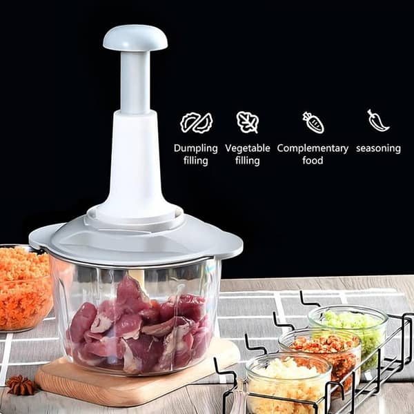 Manual Food Processor for Meat, Vegetables, Garlic, and Chilli - Multi-function Chopper, Slicer, Dicer, and Spinner for Kitchen Use