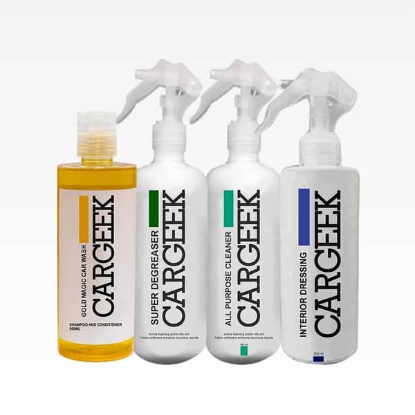 Car Geek 4-Pack: All-Purpose Cleaner, Interior Dressing, Super Degreaser, and Gold Magic Car Wash