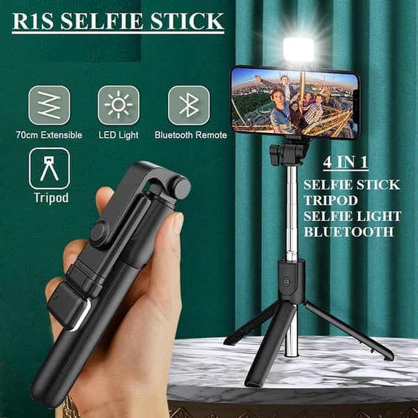 JM Jadoon R1S 4-in-1 Selfie Stick with Tripod and Bluetooth Shutter for Phones and Action Cameras, Extendable up to 70CM, Random Color