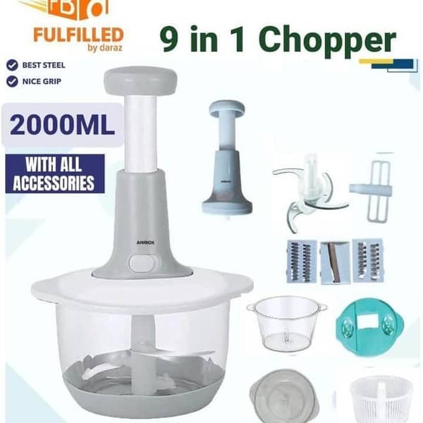 Unique Gadgets Chopper Food Processor - 2L Mini Chopper for Vegetables and Meat - Manual Handheld and Electric Blender - Home Kitchen Appliance
