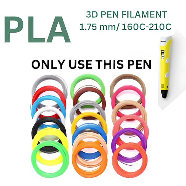 1.75mm PLA Filament for 3D Printers and Pens - 2m Length, Random Colors, Compatible with All 1.75mm Diameter Devices