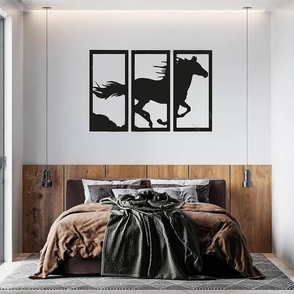 3-Piece Wooden Wall Art Panels Featuring Running Horses for Home and Office Decoration