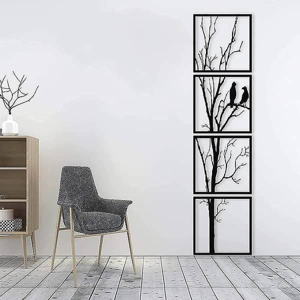 Wooden Wall Art Set of 4 | MDF Black Wall Decor for Living Room and Bedroom | Room Decoration