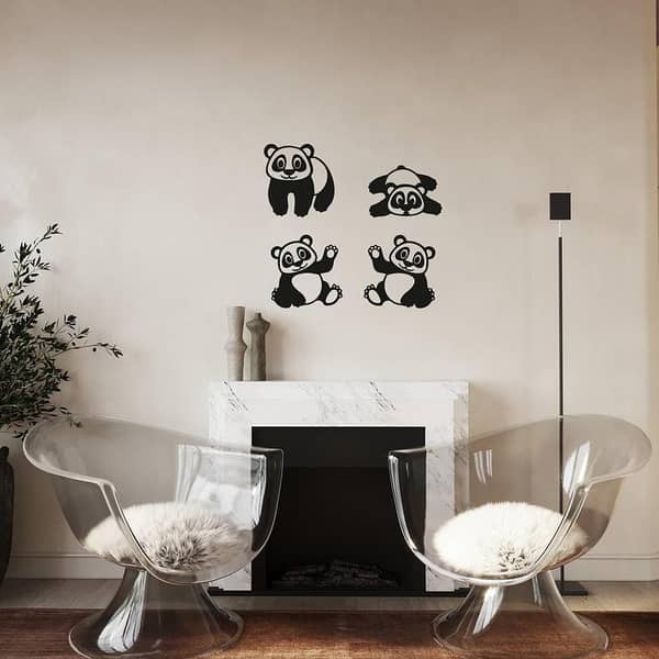 4-Piece Wooden Panda Wall Art Set for Bedroom and Shop Decoration - 3D Wooden Wall Decor