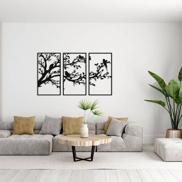 Tree and Bird Wooden Wall Art Set - Nature-Inspired 3-Piece Panels for Home and Office Decoration