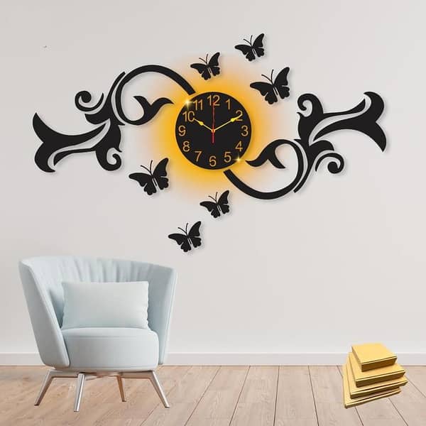 3D Wooden Wall Clock with Butterfly Design - CNC Laser Cut Decorative Piece for Home, Living Rooms, Offices, and Gifts