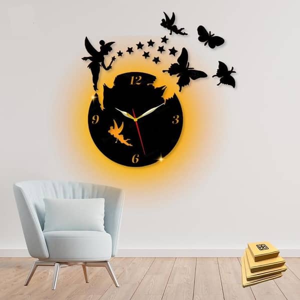 3D Fairy Wooden Wall Clock with Light | Large Wooden Clock for Home and Office | Unique Decorative Wall Timepiece