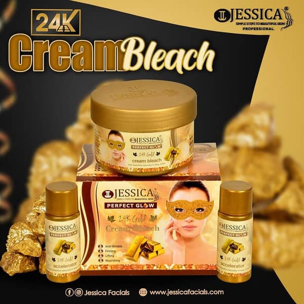 Jessica 24K Gold Bleach Cream & Activator Salon Pack, 500g