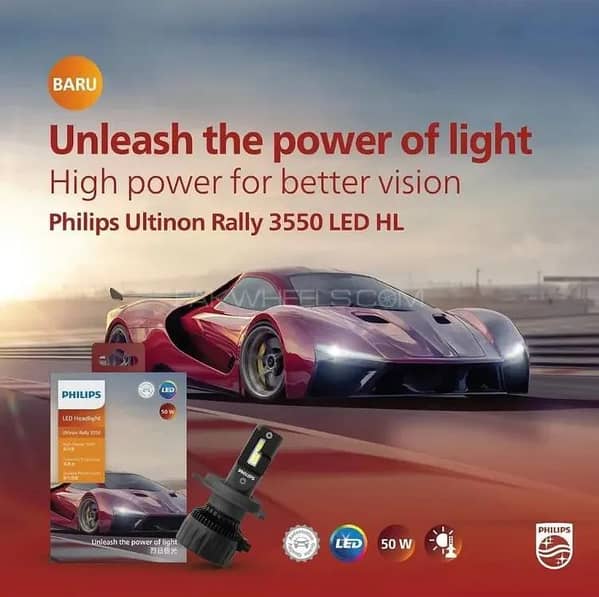 Philips Ultinon Rallye 3550 LED Lights - H11/H16/H8 - International Version - 100W Power, 9000 Lumens