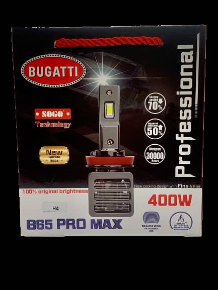 H4 Bugatti B65 Pro Max LED Headlights - 400W and 40,000 Lumens Bright White 6500K Lighting