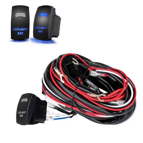 300W 16AWG Dual Lead Wiring Harness with On/Off Switch, Compatible with 12V and 24V Systems, Includes Relay and Fuse