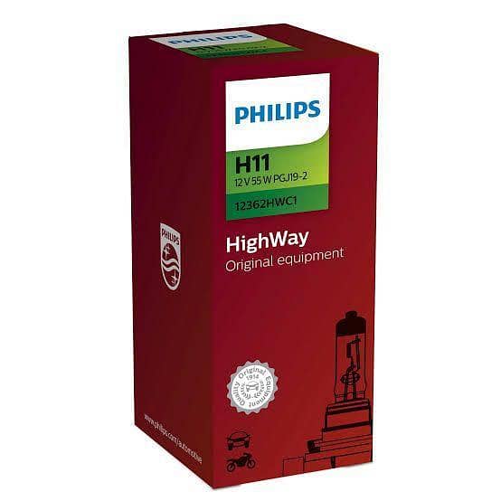 Philips H11 Highway Edition 55W Bulbs for Low Beam and Fog Lights - Made in Germany