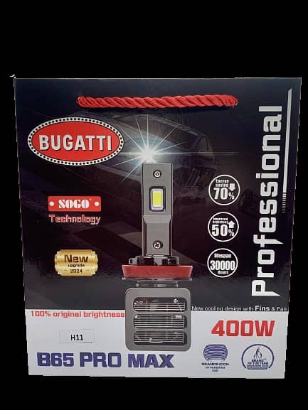 Buggati PRO Max LED Headlights H11/H8/H16/H9 - 400W, 40000LM Brightness, 6500K Color Temperature