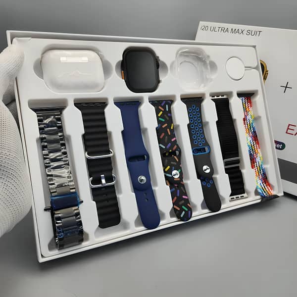 i20 Ultra Max Smart Watch for All Ages - 10-in-1 with 2.3" Display, 7 Straps, Earbuds, Sports Modes, Waterproof, Sleep and Heart Rate Monitoring