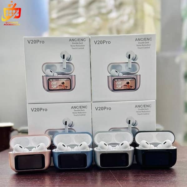 V20 Pro LCD AirPods - Wireless Bluetooth Earbuds with ANC and ENC Noise Cancellation, Touch Control, Deep Bass, Long Battery Life for Gaming and Music
