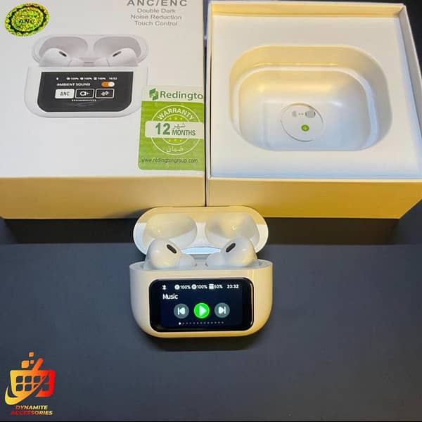 A9 Pro Airpods Pro with Touch Screen - Wireless Earbuds Featuring ANC, Bluetooth 5.0, LCD Display, and Super Bass