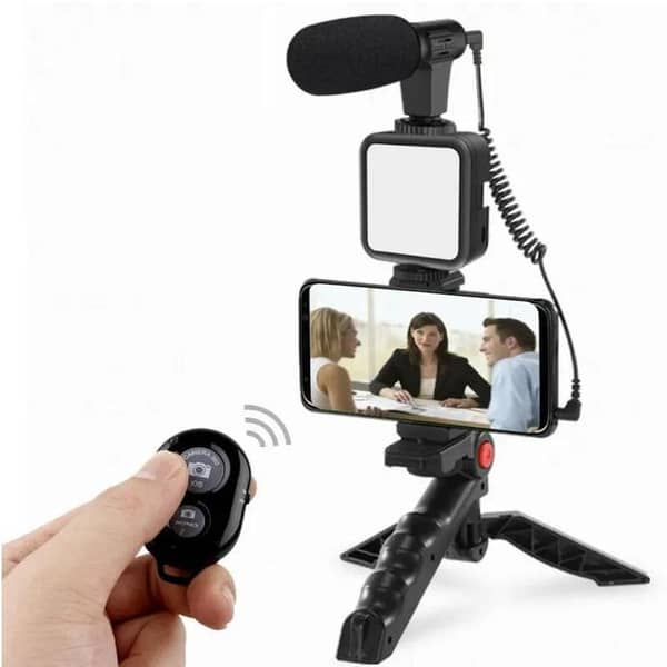 Mobile Vlogging Kit: Complete Video Production Set with Tripod, Microphone, LED Light, and Phone Holder for Streaming and Vlogging