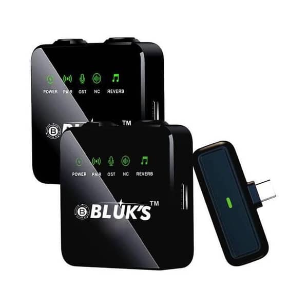 BLUKS BX-10 Dual Wireless Microphone - Noise-Cancelling, Long-Range, USB-C & iOS Compatible, Rechargeable, Portable for Meetings & Online Classes