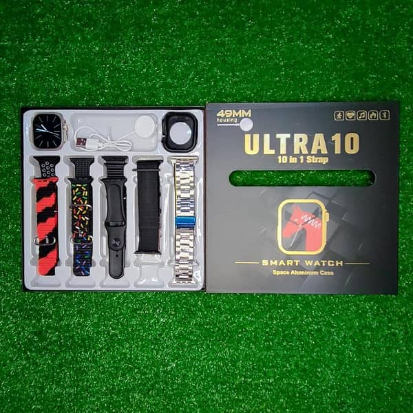 10-in-1 Ultra Smart Watch with Bluetooth Calling, Sports Modes, 10 Interchangeable Straps, and 2.01-inch Touch Display