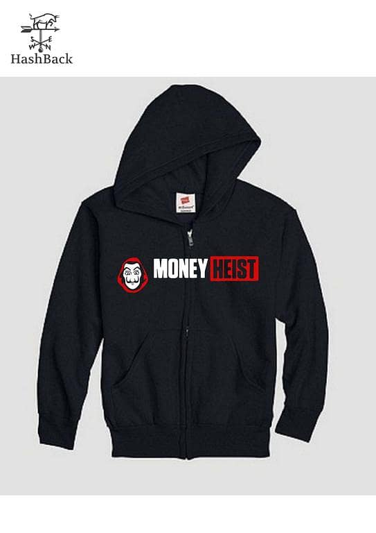 HashBack Men's Zipper Hoodie Featuring Money Heist Print for Winter